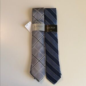 Lauren Ralph Lauren Gray Plaid and Blue Striped Ties